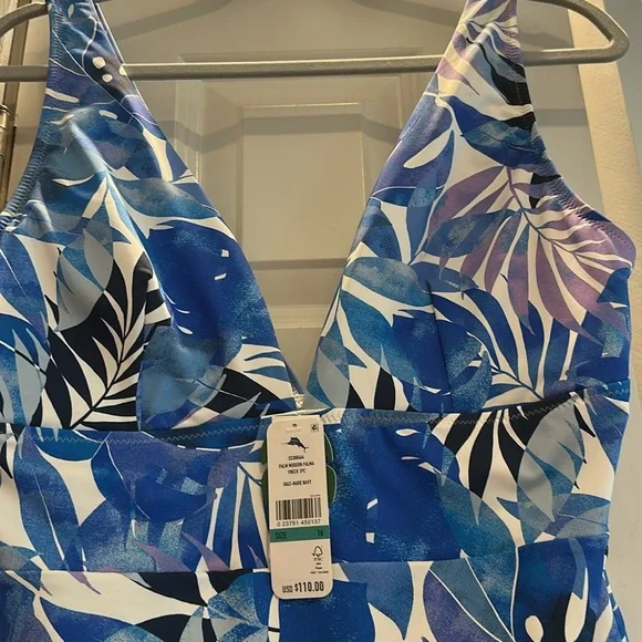 NWT Tommy Bahama Palm Modern Palma Mare Navy V-Neck One-Piece Swimsuit Size 16 - Picture 6 of 6